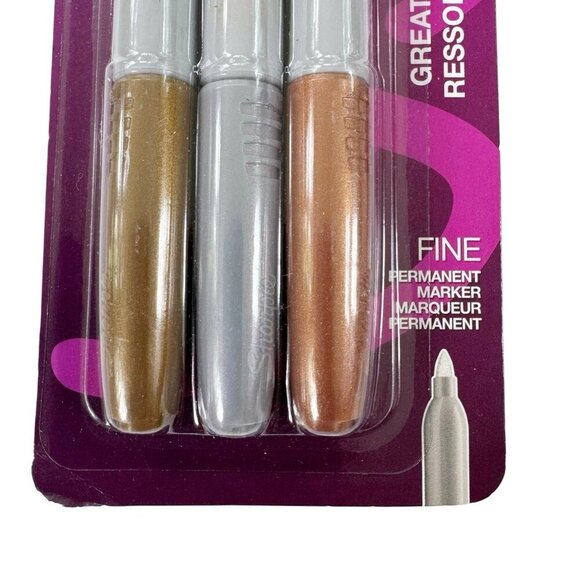 NEW Sharpie Metallic Marker Fine Tip 3 Pk Gold Silver Bronze Office School Home - Picture 7 of 7